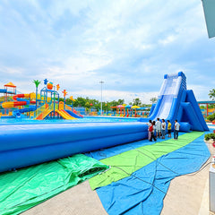 NB-SL061 Giant Blue Commercial Inflatable Water Slide - Long Single Lane Water Slide with Splash Zone for Events & Summer Fun