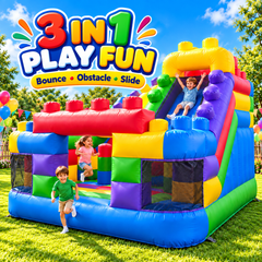 Commercial Inflatable Combo Bounce House with Slide Obstacle Climbing Kids Color Block Castle for Party Rental