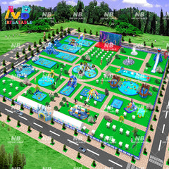NB-LW016 Commerical Mobile Land water park playground with Pool Slide For kids and Adults inflatable ground water park