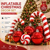 NB-MB032 Inflatable Christmas Candy Cane Decoration with Giant Mirror Ornament Balls Outdoor Holiday Display for Mall Garden Party Event Decor