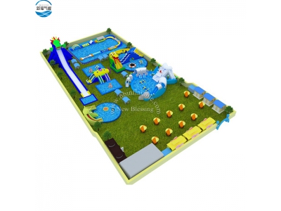 Underwater world theme inflatable land moving water park with slide and pool for sale
