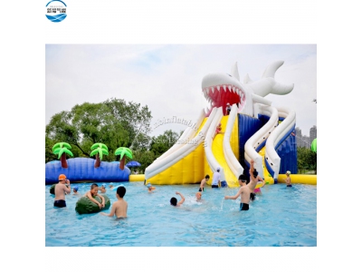 LW30 shark inflatable water slide with swimming pool