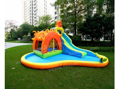 93013 Dinosaur inflatable water slide with jumping bouncer