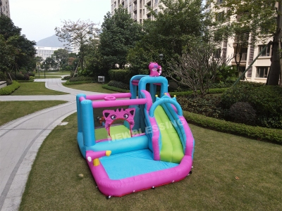 93032 Inflatable Bounce House, Water Slide Park Slide Bouncer with Ball Shooting, Climbing Wall, Jumping and Splash Pool