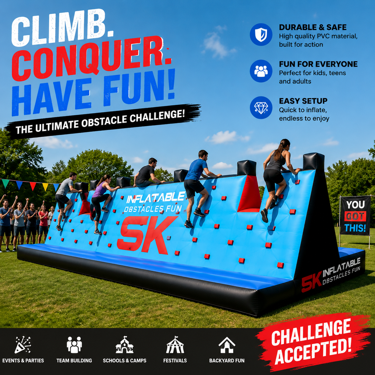 NB-OB063 Inflatable 5k Obstacle Course Outdoor Challenge Race Equipment For Events And Team Building