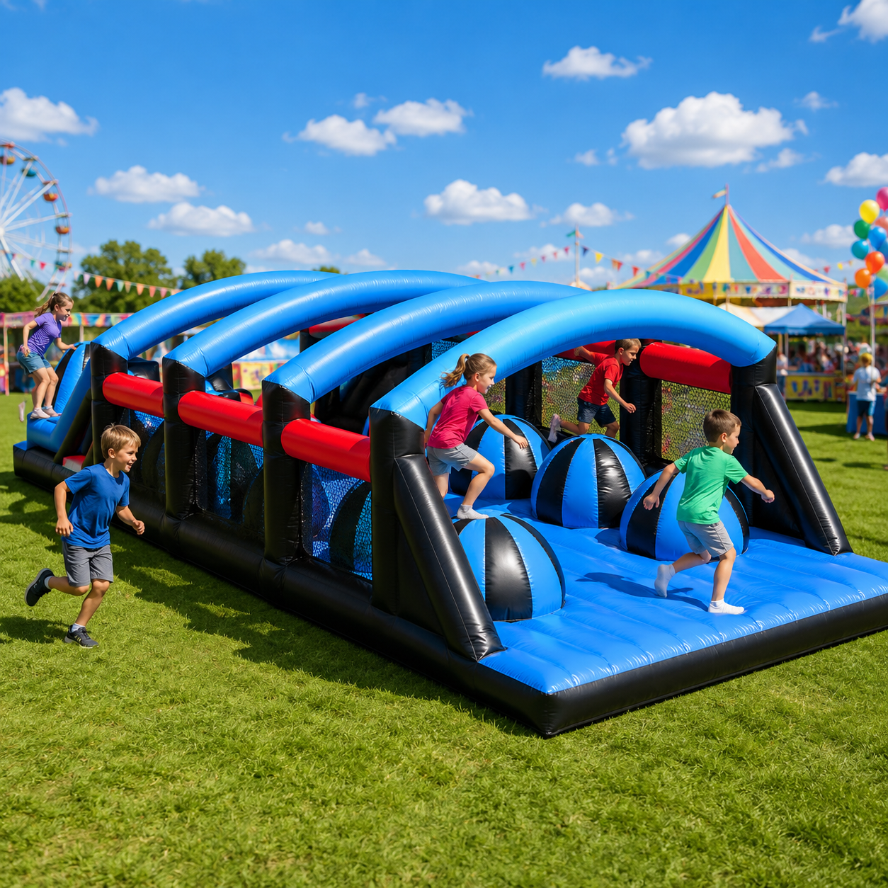 NB-OB066 Large Inflatable 5k Obstacle Course With Climbing Wall And Challenge Games For Outdoor Events