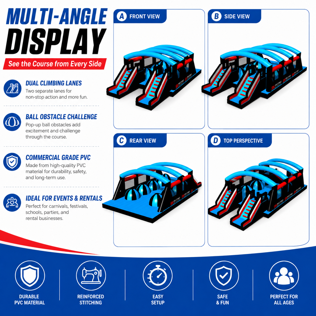 NB-OB066 Large Inflatable 5k Obstacle Course With Climbing Wall And Challenge Games For Outdoor Events