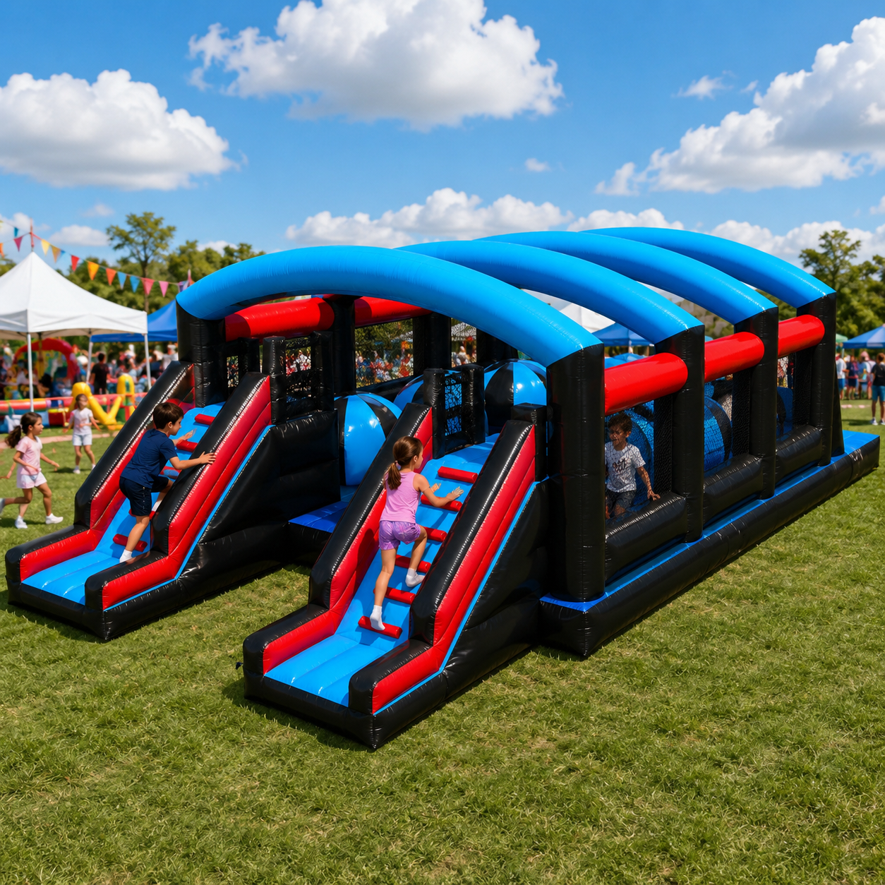 NB-OB066 Large Inflatable 5k Obstacle Course With Climbing Wall And Challenge Games For Outdoor Events
