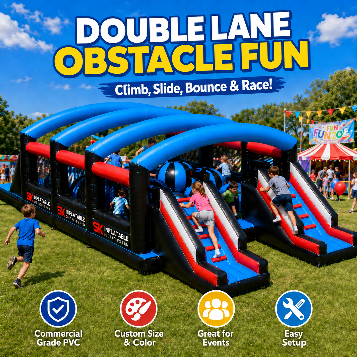 NB-OB066 Large Inflatable 5k Obstacle Course With Climbing Wall And Challenge Games For Outdoor Events