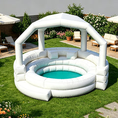 NB-PB031 White Inflatable Swimming Pool with Canopy, Outdoor Family Lounge Pool with Built-in Seats