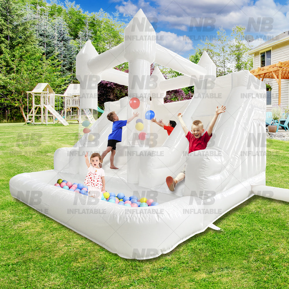 NB-WH019 Inflatable Wedding Bouncer With Slide White Bouncy Castle for Party Commercial Bounce House With Balloon Tube