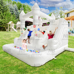 NB-WH019 Inflatable Wedding Bouncer With Slide White Bouncy Castle for Party Commercial Bounce House With Balloon Tube