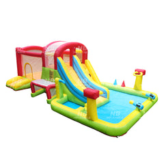 NB-HL033 Inflatable Bounce House with Ball Pit Water Slide Wet Dry Use,Water Spray Gun,Basketball Hoop,Bouncy House for Toddler Kids