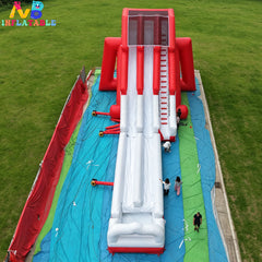 NB-SL060 Commercial Grade 2 Lane Inflatable Water Slide - Red & White Dual Lane Slide for Summer Events