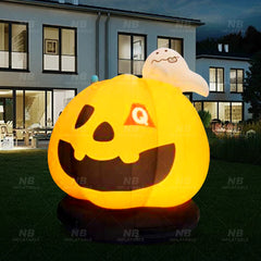 NB-CT037 Giant Inflatable Halloween Pumpkin with Ghost Decor Weatherproof Inflatable Pumpkin Light for Outdoor Commercial Event Rental