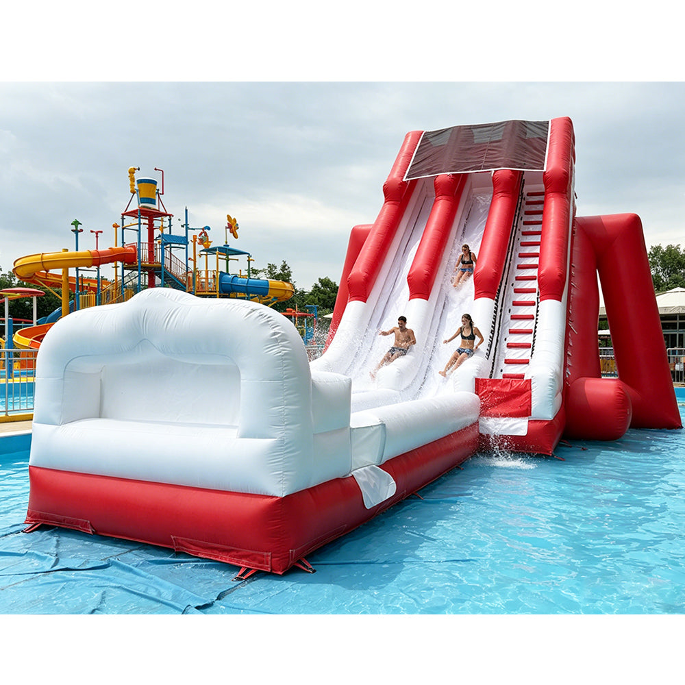 NB-SL060 Commercial Grade 2 Lane Inflatable Water Slide - Red & White Dual Lane Slide for Summer Events