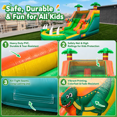 NB-SL065 Tropical Inflatable Water Slide with Splash Pool Heavy-Duty PVC Backyard Small Water Park for Kids Summer Fun