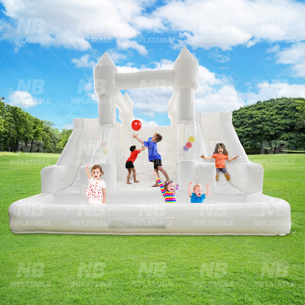NB-WH019 Inflatable Wedding Bouncer With Slide White Bouncy Castle for Party Commercial Bounce House With Balloon Tube