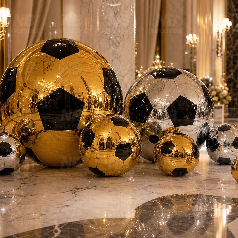 NB-MB030 Inflatable Mirror Soccer Ball Gold Silver Customizable Reflective Decoration Ball for Events and Commercial Displays