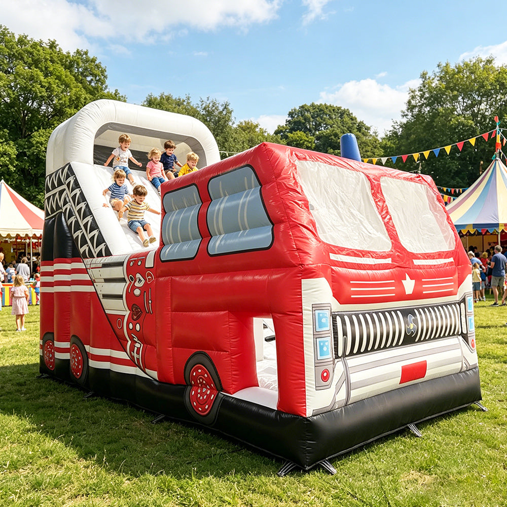 NB-SL063 Inflatable Fire Truck Slide Bounce House For Kids Outdoor Party Carnival