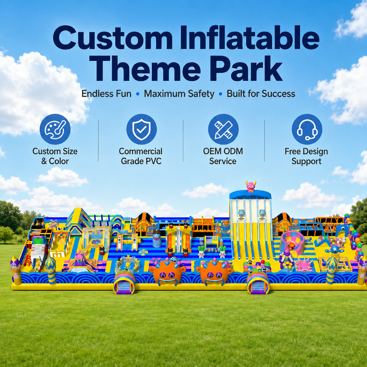 Custom Commercial Inflatable Theme Park Giant Outdoor Amusement Playground Obstacle Course Events Rental Family Fun PVC Material