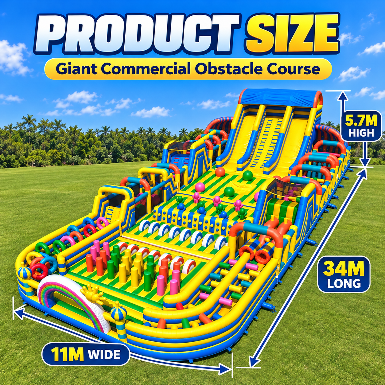 34M Giant Inflatable Obstacle Course with Slides | Commercial Inflatable Adventure Park