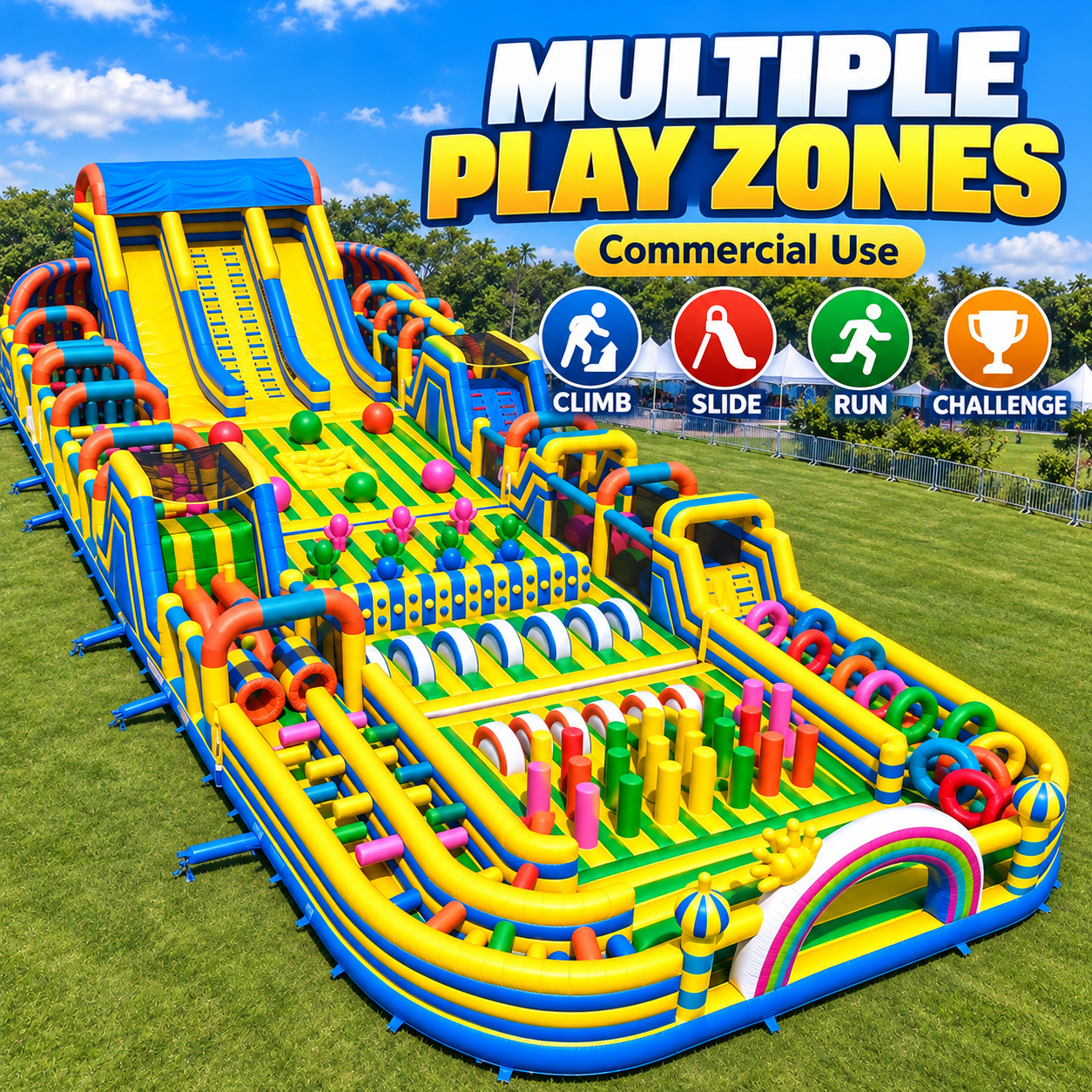34M Giant Inflatable Obstacle Course with Slides | Commercial Inflatable Adventure Park