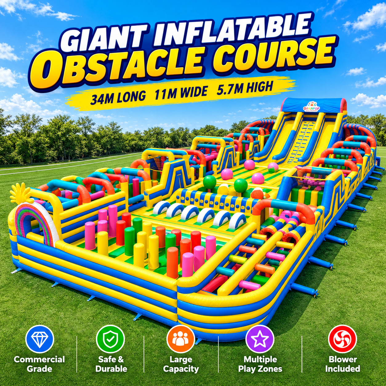 34M Giant Inflatable Obstacle Course with Slides | Commercial Inflatable Adventure Park