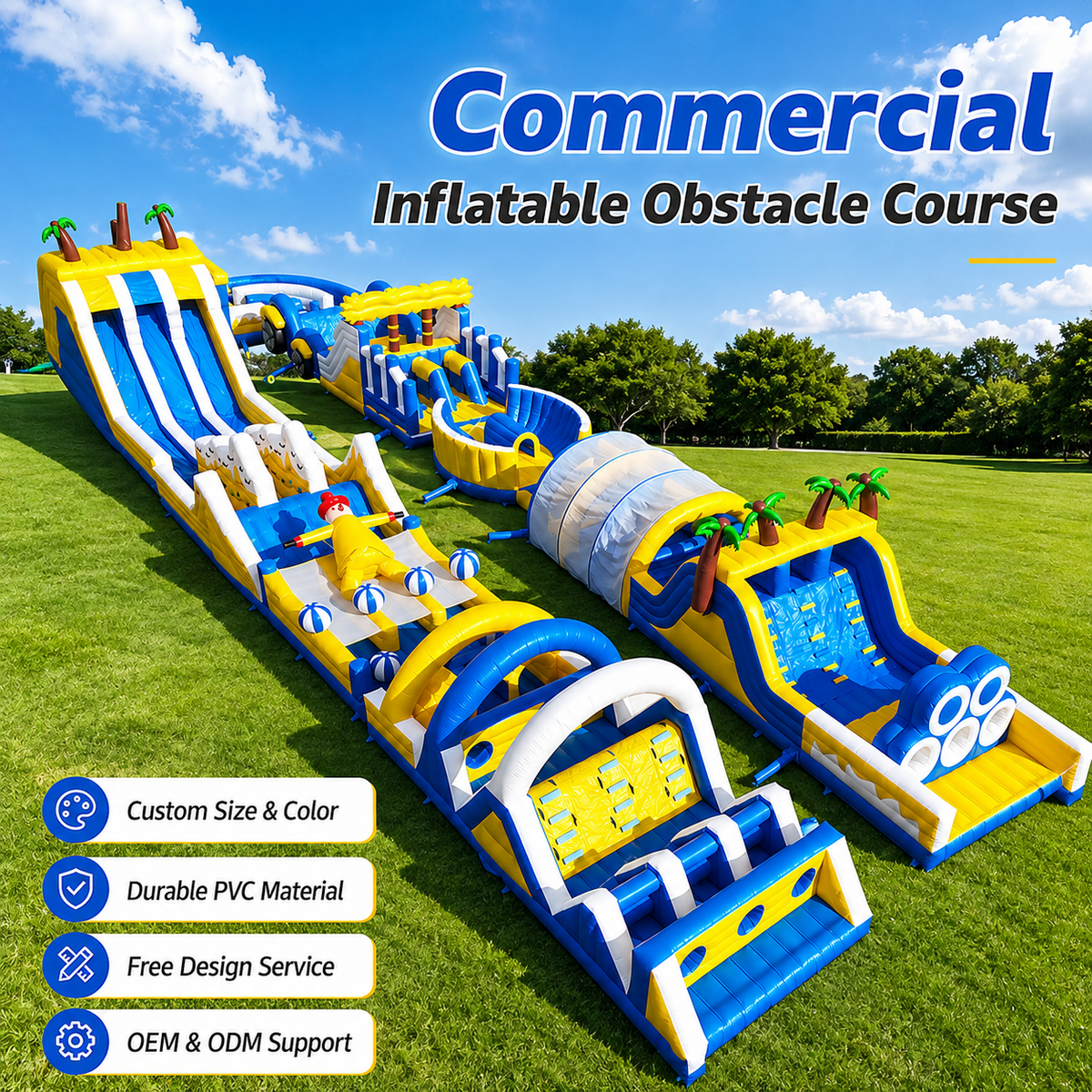 Commercial Inflatable Obstacle Course Playground Custom Outdoor Fun Park Commercial Grade PVC Giant Size 150 Capacity for Events