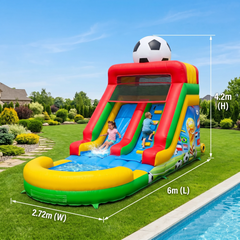 NB-SL064  Score the Ultimate Summer Fun! 6M Giant Soccer-Themed Inflatable Water Slide with Splash Pool – The Perfect Backyard Goal for Active Kids