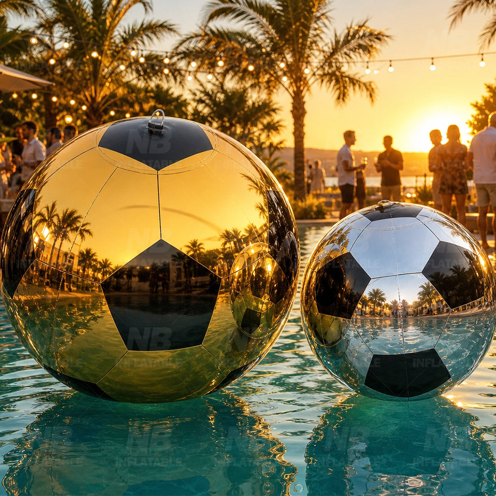 NB-MB030 Inflatable Mirror Soccer Ball Gold Silver Customizable Reflective Decoration Ball for Events and Commercial Displays