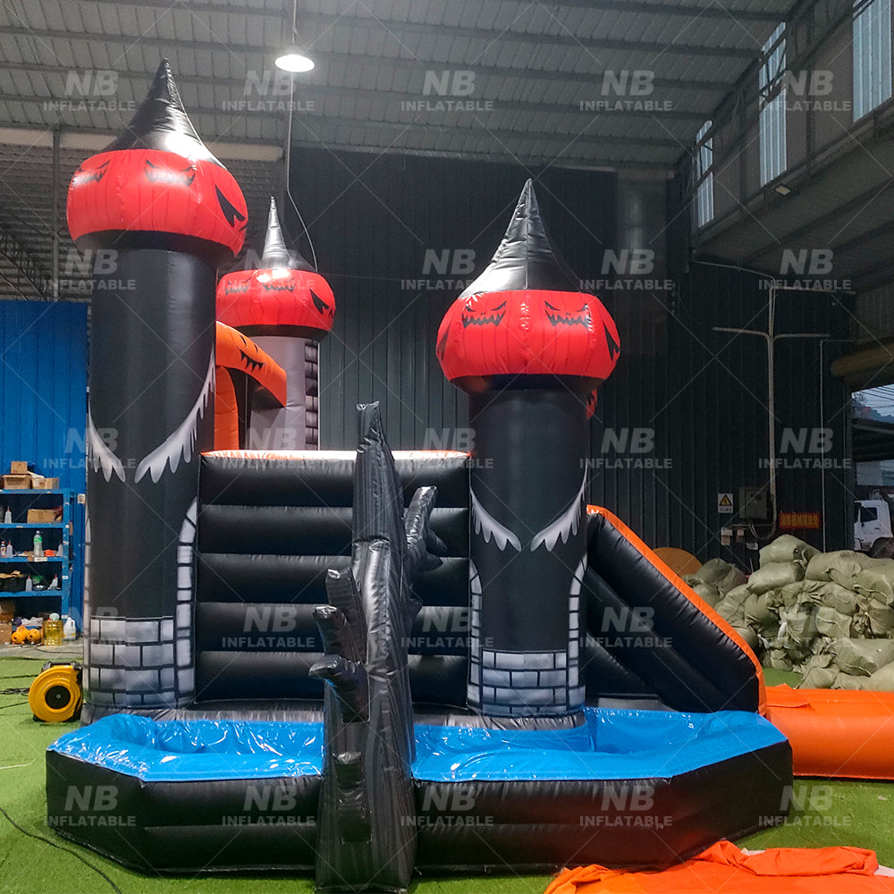 NB-CT035 Halloween Inflatable Bounce House Castle with Slide, Custom Commercial Halloween Bouncy Jumper for Kids Party Rental