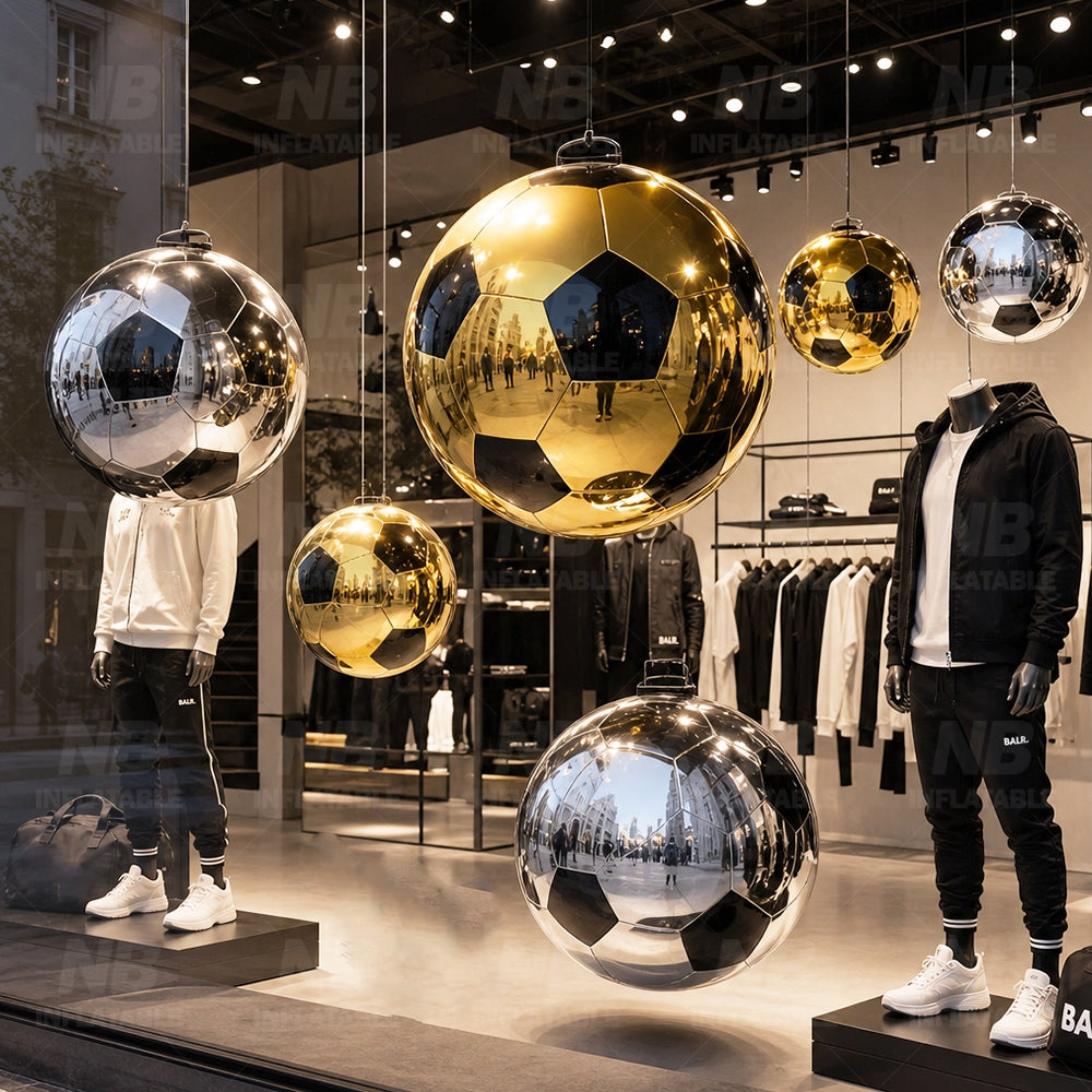 NB-MB030 Inflatable Mirror Soccer Ball Gold Silver Customizable Reflective Decoration Ball for Events and Commercial Displays