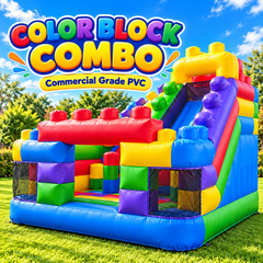 Commercial Inflatable Combo Bounce House with Slide Obstacle Climbing Kids Color Block Castle for Party Rental