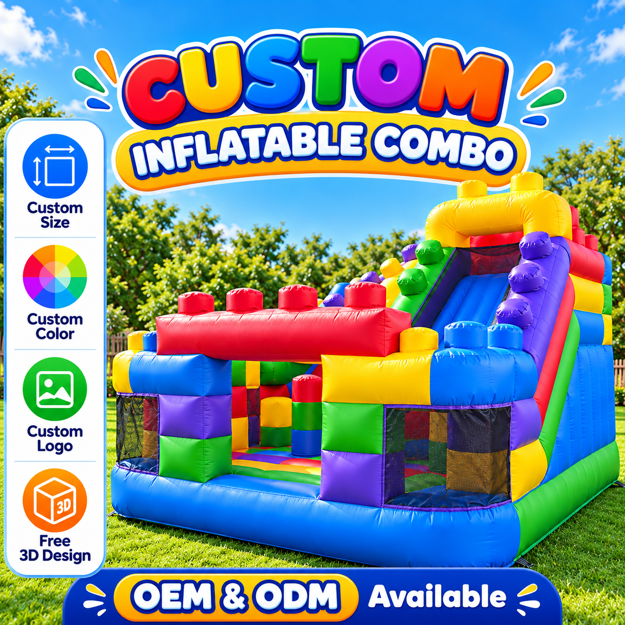 Commercial Inflatable Combo Bounce House with Slide Obstacle Climbing Kids Color Block Castle for Party Rental