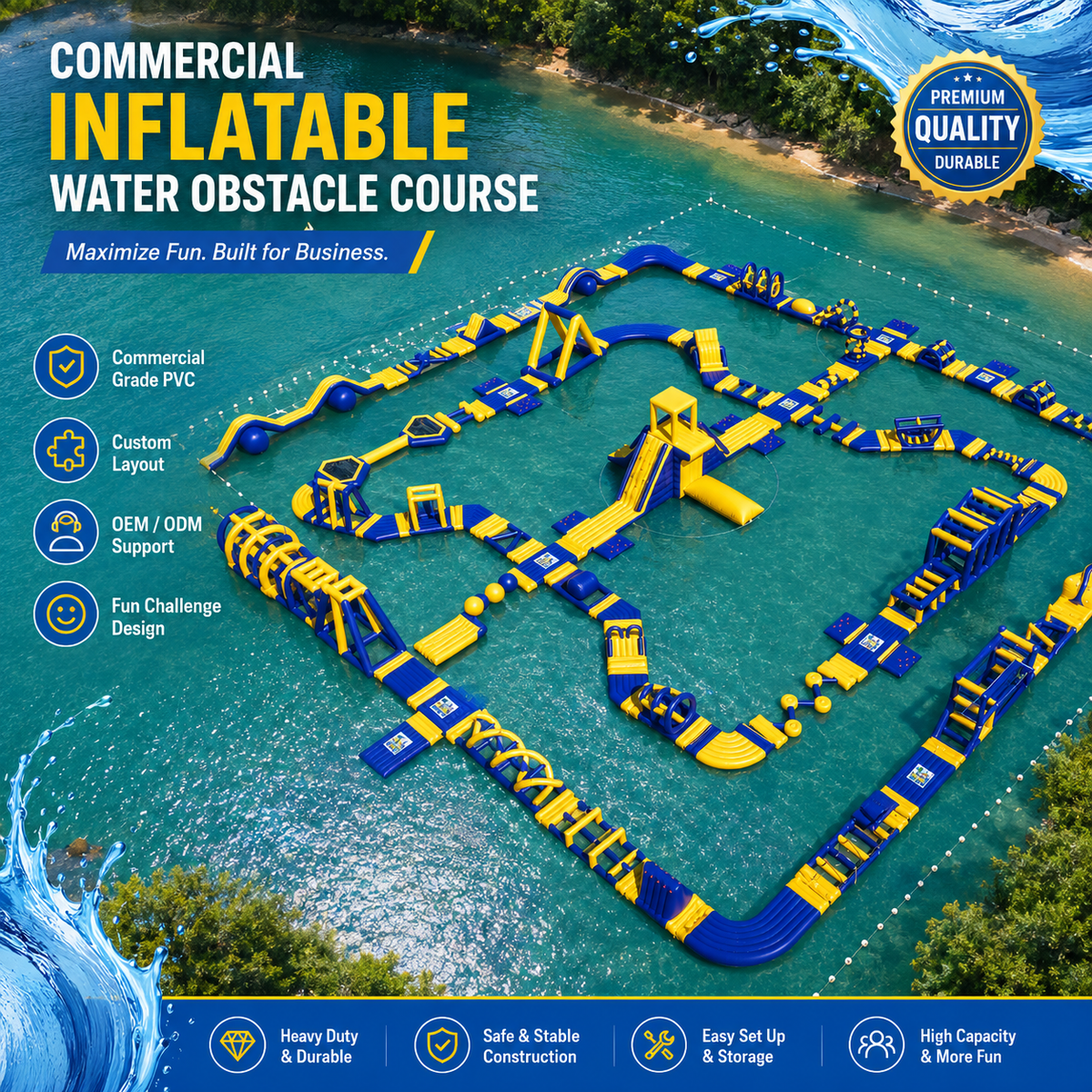 NB-WP028 Commercial Inflatable Water Park Equipment Floating Obstacle Course with Slides and Climbing Challenges