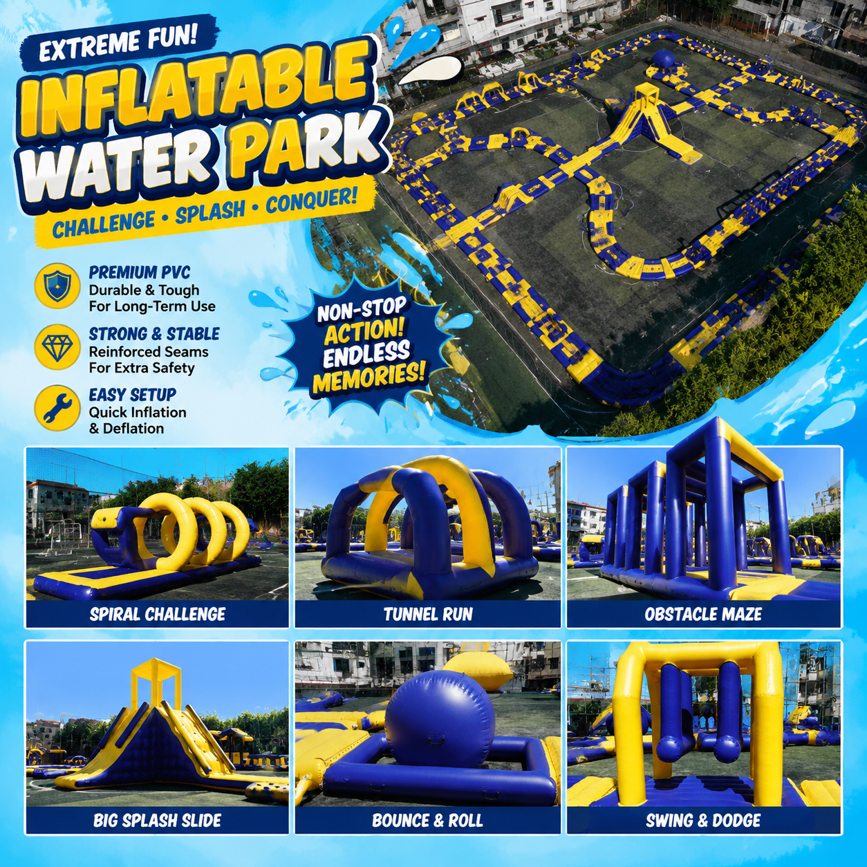 NB-WP028 Commercial Inflatable Water Park Equipment Floating Obstacle Course with Slides and Climbing Challenges