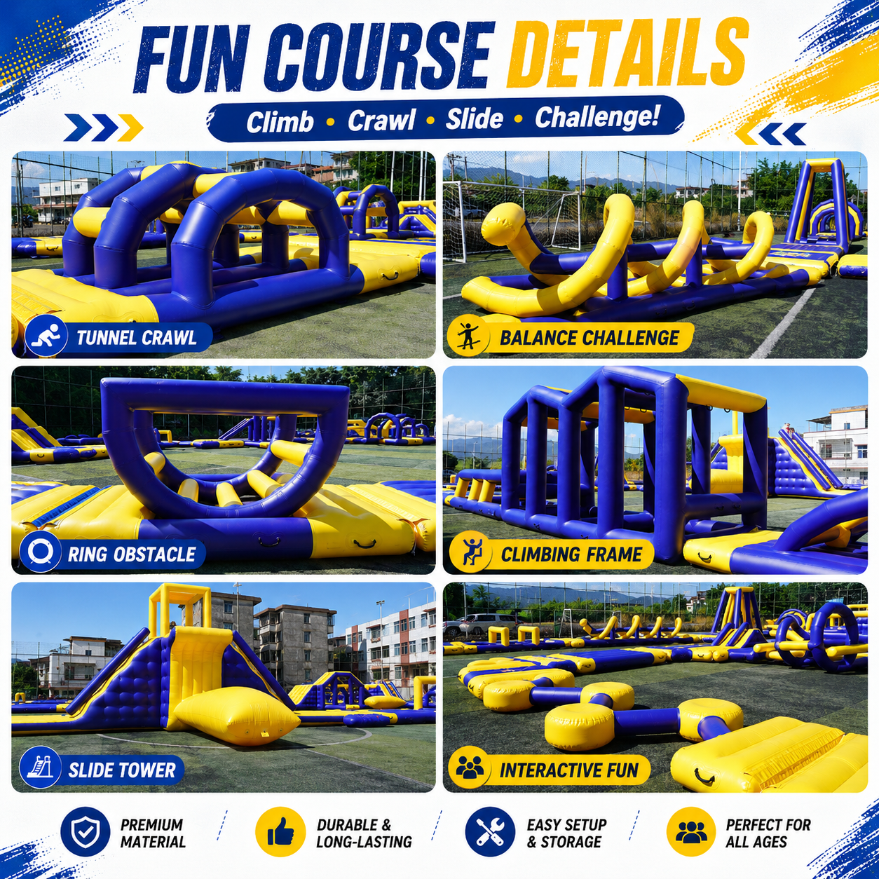 NB-WP028 Commercial Inflatable Water Park Equipment Floating Obstacle Course with Slides and Climbing Challenges