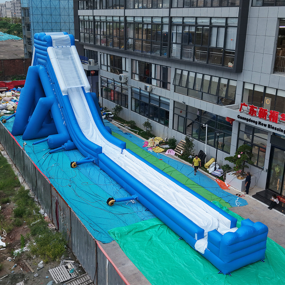 NB-SL061 Giant Blue Commercial Inflatable Water Slide - Long Single Lane Water Slide with Splash Zone for Events & Summer Fun