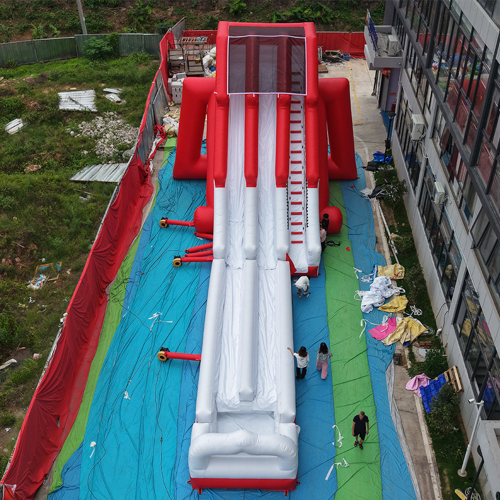NB-SL060 Commercial Grade 2 Lane Inflatable Water Slide - Red & White Dual Lane Slide for Summer Events
