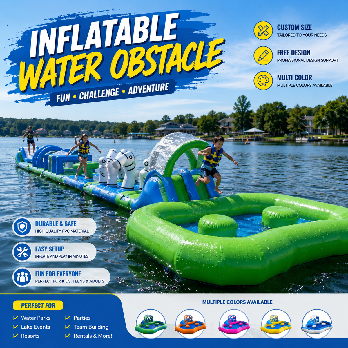 NB-WP027 Custom Inflatable Water Obstacle Course for Lakes and Water Parks | Floating Aqua Challenge Track with Free Design