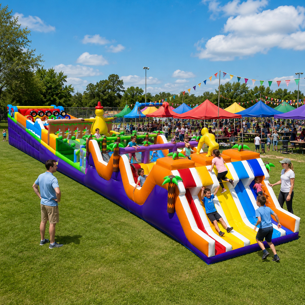NBINFLATABLE Commercial Grade PVC Jungle Themed Inflatable Obstacle Course Outdoor Run 50-200 Capacity for Event Rental Business