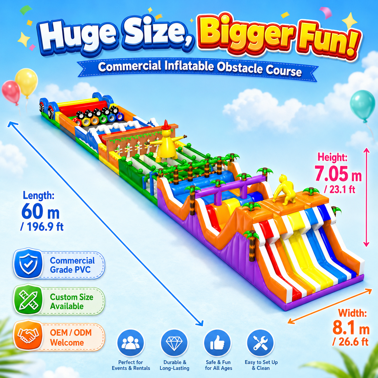 NBINFLATABLE Commercial Grade PVC Jungle Themed Inflatable Obstacle Course Outdoor Run 50-200 Capacity for Event Rental Business