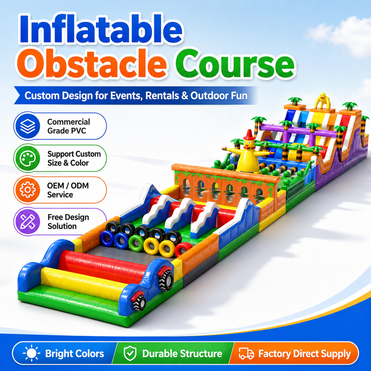 NBINFLATABLE Commercial Grade PVC Jungle Themed Inflatable Obstacle Course Outdoor Run 50-200 Capacity for Event Rental Business