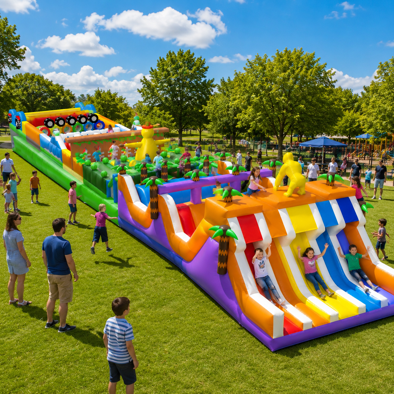 NBINFLATABLE Commercial Grade PVC Jungle Themed Inflatable Obstacle Course Outdoor Run 50-200 Capacity for Event Rental Business