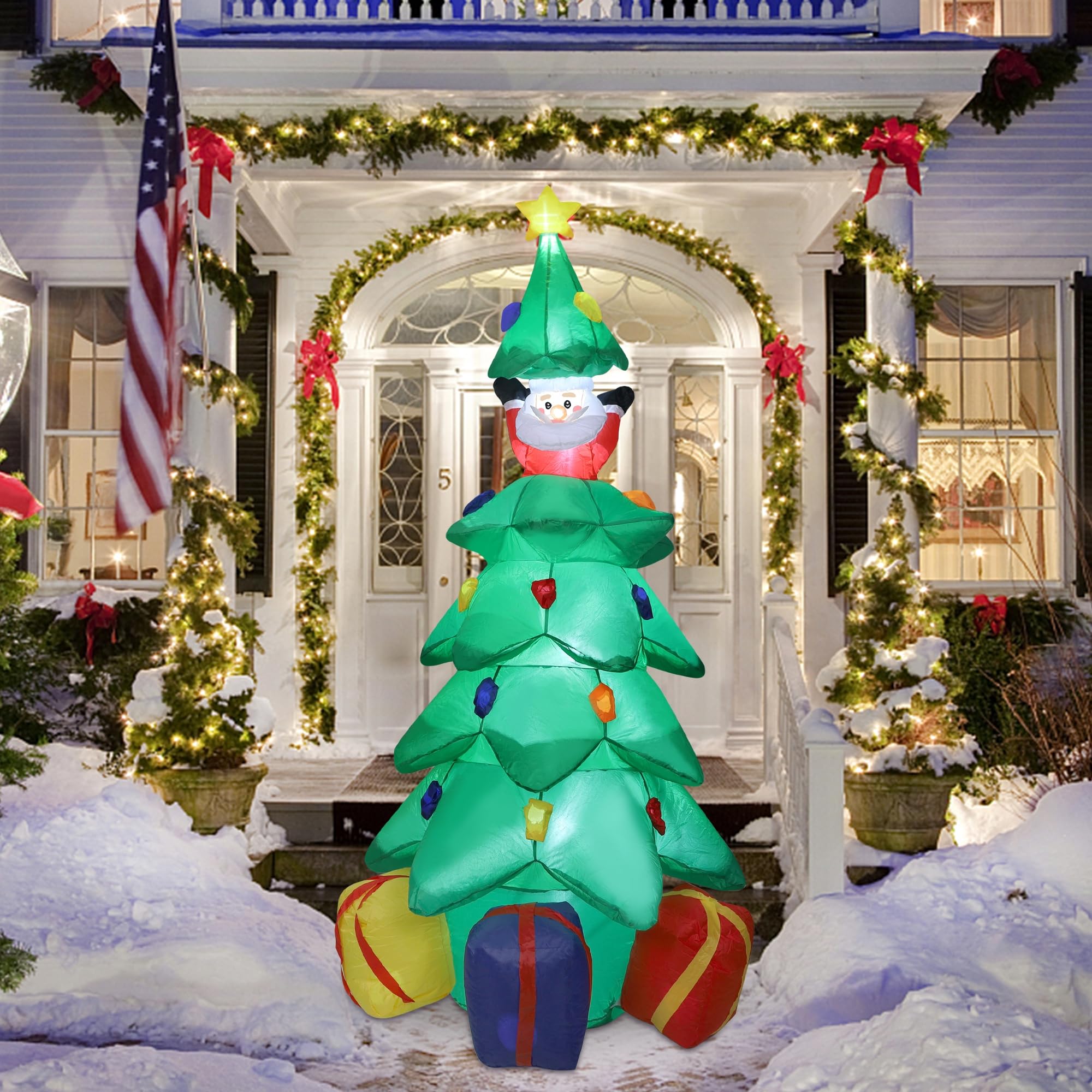 NB-CT025 Outdoor Christmas Decoration 1.8m Inflatable Blow Ups Christmas Tree Decor Santa Claus Dolls with Led Lights for Party
