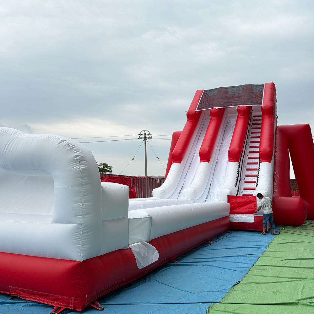 NB-SL060 Commercial Grade 2 Lane Inflatable Water Slide - Red & White Dual Lane Slide for Summer Events