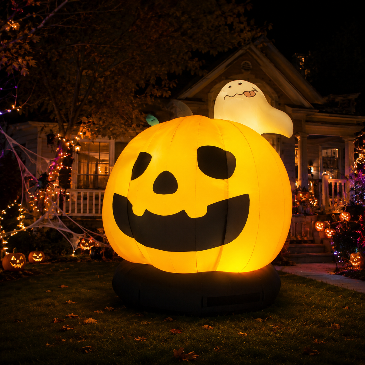 NB-CT037 Giant Inflatable Halloween Pumpkin with Ghost Decor Weatherproof Inflatable Pumpkin Light for Outdoor Commercial Event Rental