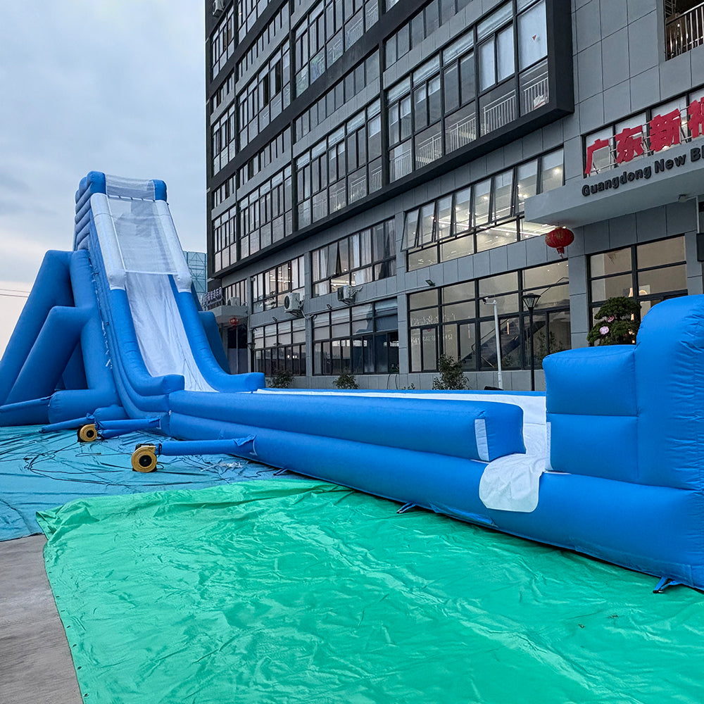 NB-SL061 Giant Blue Commercial Inflatable Water Slide - Long Single Lane Water Slide with Splash Zone for Events & Summer Fun