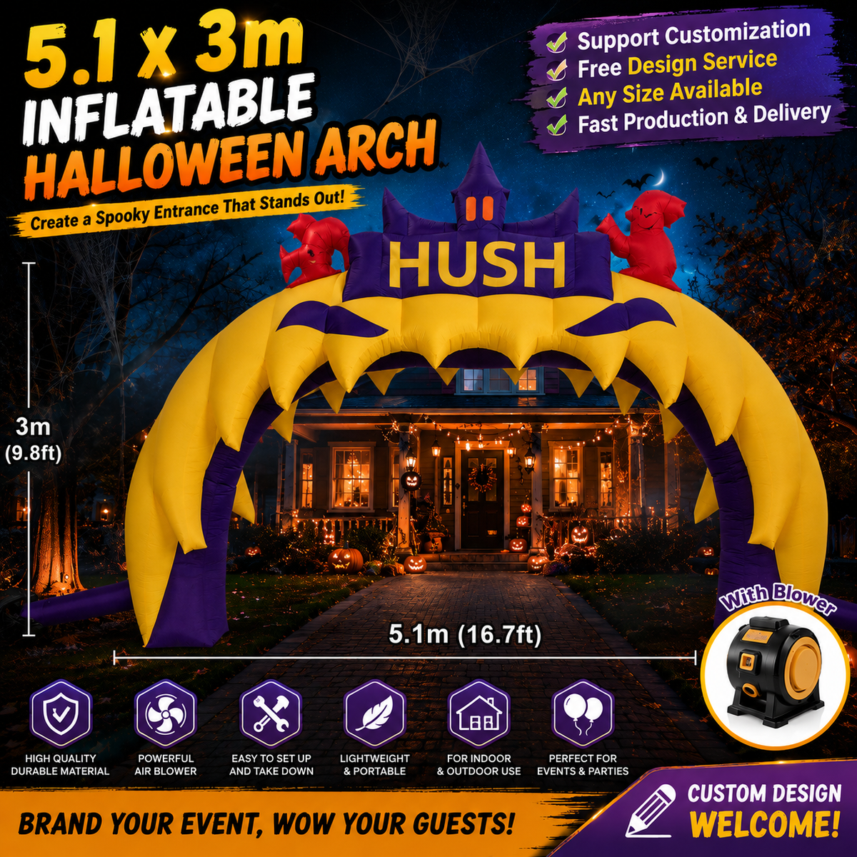 NB-CT034 Halloween Inflatable Monster Arch Giant Teeth Inflatable Arch Gate Outdoor Lawn Party Halloween Inflatable Decorations